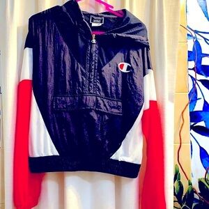 Boys Red, Blue & White Champion 3/4 Zip Polyester Windbreaker Jacket Size XS